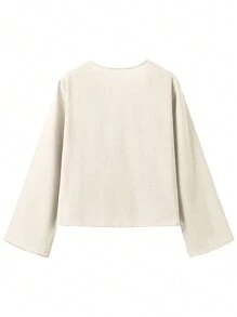 INAWLY Blusa de manga larga atada al frente, sencilla y casual para mujer, ropa de otoño