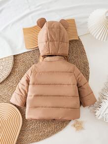 SHEIN Babygirl Solid Color Warm Fleece Jacket And Hat Set, Autumn/Winter
