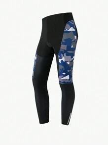 Manfinity Riding Contrast Camo Print Cycling Pants "Professional Cycling Shorts, 3D Padded Design, Quick-Drying And Breathable" Compression Top - Black - View 8