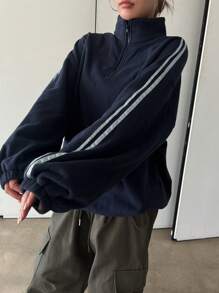 DAZY 女士蝴蝶结装饰立领半拉链抓绒卫衣，长袖上衣，秋季服装，保暖内衬