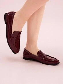 CUCCOO DOLLMOD 女士勃艮第笑脸时尚鞋圣诞秋季勃艮第乐福鞋新年假期 - 酒紅色 - 查看 4