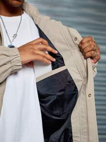 Manfinity Homme Men's Spring & Autumn Casual Hooded Jacket - Khaki - View 5