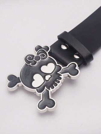 1 件时尚黑色皮革都市辣妹大胆性感幻想时髦朋克迷人酷炫街头千禧一代 Y2K 风格枪黑色全铆钉装饰可爱骷髅头蝴蝶结扣女式腰带适合年轻女孩搭配牛仔裤连衣裙 T 恤适合日常休闲外出穿着派对、舞会、闪亮装饰、郊游万圣节夏季、学校秋季、秋季、万圣节