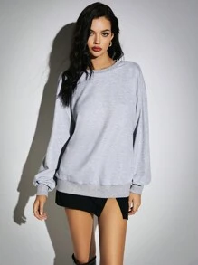 Poéselle 女士纯色圆领长袖灰色镂空运动衫 - 灰色 - 查看 3