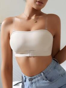 Ladies Solid Color Front & Back Buckle Tube Bra Strapless Bra - Beige - View 6