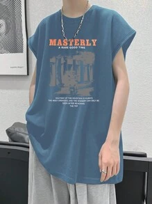 Claim Dot 男式宽松口号图案蝙蝠袖 T 恤 - 藍色 - 查看 1