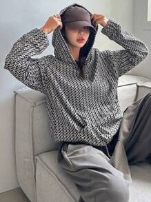 DAZY Damen Lässiger strukturierter Karomuster Kapuzenpullover Langarm Sweatshirt, Frühling Herbst, Herbst Damenbekleidung