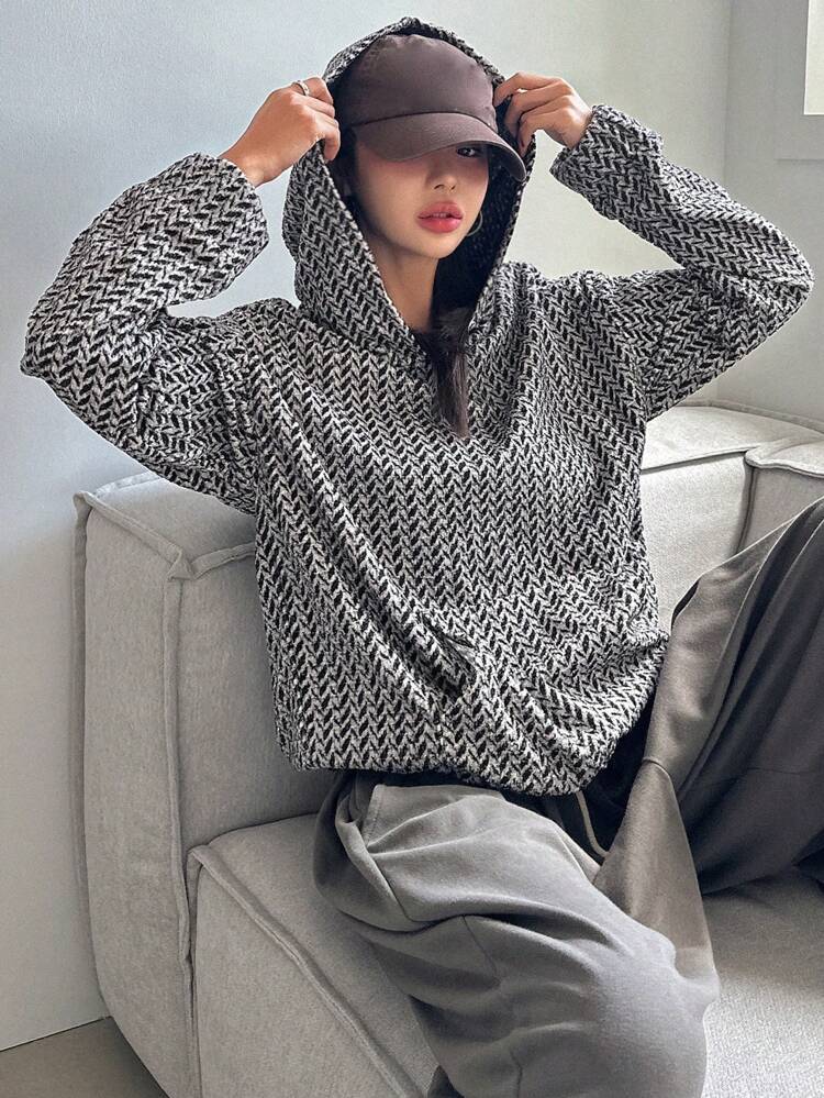 Women's Casual Textured Plaid Hoodie Long Sleeve Sweatshirt, Spring Autumn,Fall Women Clothes