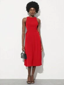 Maija Vestido elegante de moda, de cuello redondo, sin mangas y ajustado para mujer