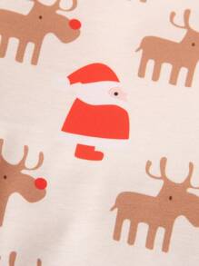 Young Boy Cute Deer Print Loose Fit Round Neck Long Sleeve Sweatshirt, Soft And Comfortable Fabric, Easy Pullover Design, Suitable For 4-7 Years Old Daily Wear, School, Party, Christmas