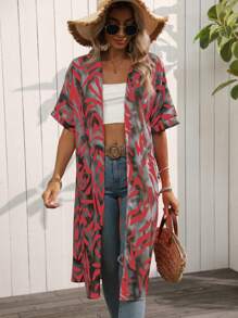 Swim Vcay 女式休闲全身印花短袖雪纺罩衫夏季