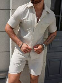 Manfinity Homme Men's Pinstriped Casual Shirt Set - Multicolor - View 1