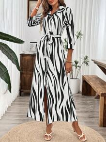 Chiquease Đầm dài in hoa cổ điển dành cho nữ với tay áo 3/4 và cổ áo, mùa hè - Nhiều màu - Xem 5