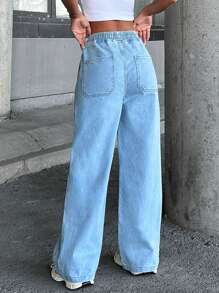 EURMUSE STRAIGHT HIGH ELSTIC WAIST JEANS - Medium Wash - View 2