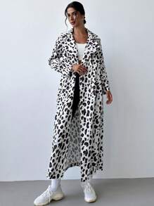 SHEIN Privé Women's Autumn/Winter Fashionable Simple Leopard Print Loose Long Coat