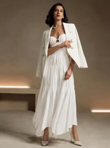 Anewsta Vestido blanco de mujer con tirantes de espagueti, espalda descubierta, cruzado, grácil cuello halter, sexy, elegante y bajo asimétrico