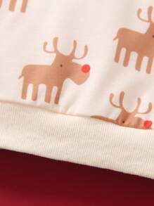 Young Boy Cute Deer Print Loose Fit Round Neck Long Sleeve Sweatshirt, Soft And Comfortable Fabric, Easy Pullover Design, Suitable For 4-7 Years Old Daily Wear, School, Party, Christmas