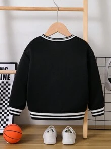 1pc Casual, Comfortable, Fashionable, Practical, Thick, Warm Young Boys Letter Print Sweatshirt Suitable For Daily Wear, School, Outing, Sports, Autumn/Winter Season - Black - View 2