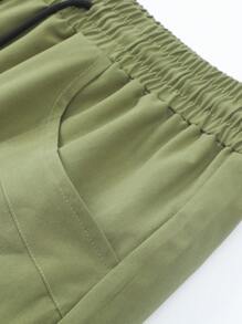 Gym Rark Boyfriend Style Men's Solid Color Drawstring Waist Cargo Shorts Training Top Sweat Pants - Army Green - View 4