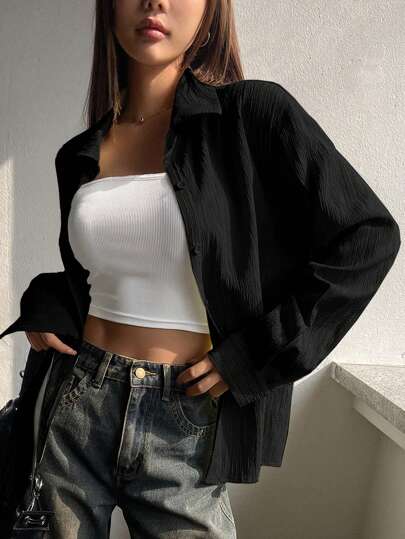 DAZY Women's Button-Up Casual Loose Comfortable Elegant Long Sleeve Blouse,Long Sleeve Tops,Fall Clothes