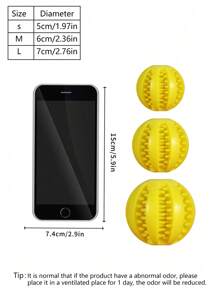 PETSIN 1pc Pet Slow Feeder Toy, Resilient Rubber Ball For Dogs' Teeth Grinding And Stress Relief - Yellow - View 3