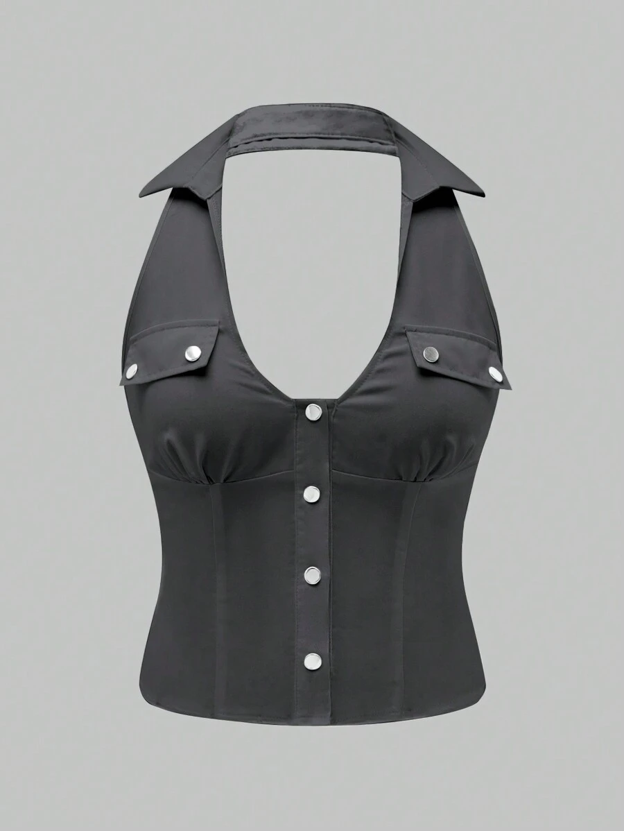 SHEIN LUNE Women Blouses - Dark Grey - View 1
