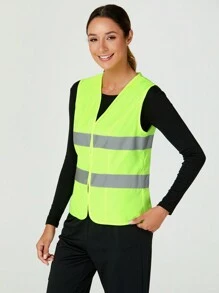 TaskEZ Chaleco de trabajo para mujer con contraste de color verde fluorescente