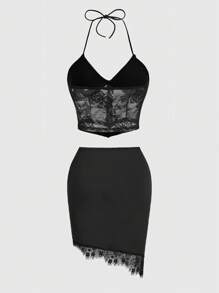 Forever 21 Vacation Black Lace Patchwork Sexy Hottie Two-Piece