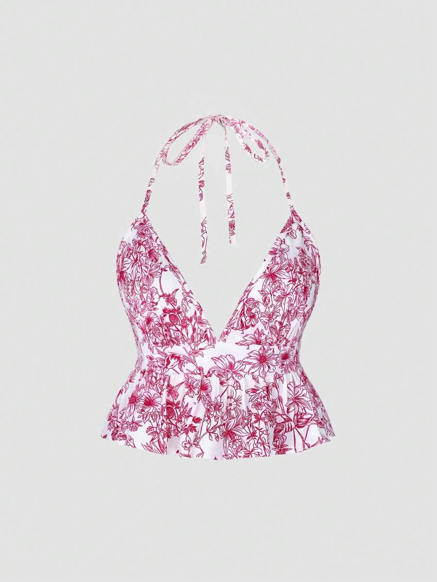 SHEIN Unity 女士简约碎花吊带背心上衣 - 玫紅色 - 查看 1