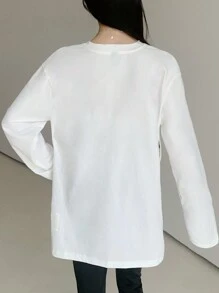 EastFlair Women's Casual Plain Side Button T-Shirt, Spring And Autumn