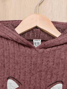 Cute Cartoon Cat Pattern Knitted Hooded Long Sleeve Dress For Baby Girl - Coral Pink - View 5