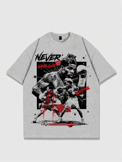 Street Life Men's Short Sleeve T-Shirt With Printed Characters, Suitable For Daily Wear In Spring And Summer, School