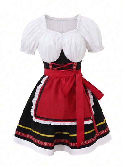 Women's German Dirndl Dress Oktoberfest Costume For Traditional Bavarian Carnival Halloween