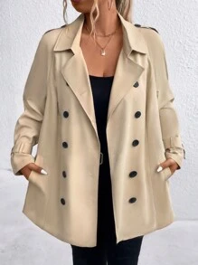 SHEIN LUNE Große Größen Trenchcoat mit Kragen, Knöpfen und Langarm, lässig