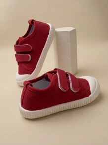 1 双女孩红色帆布钩环平底休闲舒适透气学生运动鞋适合四季日常穿着 - 紅色 - 查看 2