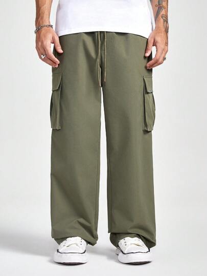 Manfinity VCAY Men's Solid Color Drawstring Straight Leg Casual Pants