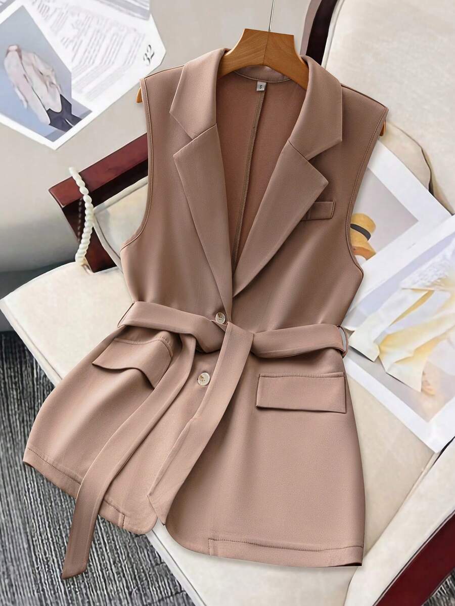 GlowEve Sleeveless Plain Color Casual Blazer, Spring/Summer