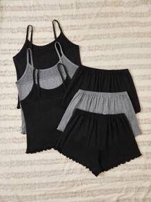 3pcs Cartoon Print Cami Tank Top, Bow Accent Shorts Ladies Pajama Set - Multicolor - View 2