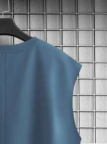 Claim Dot 男式宽松口号图案蝙蝠袖 T 恤 - 藍色 - 查看 3