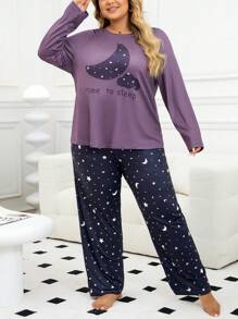 SHEIN Bộ đồ ngủ tay dài in chữ cỡ lớn - Áo và quần chi tiết ấm áp và thanh lịch, trang phục thu đông - Nhiều màu - Xem 6