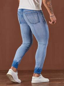 Manfinity Roughcore Vaqueros ajustados informales de denim azul claro para hombre - Lavado ligero - Ver 2