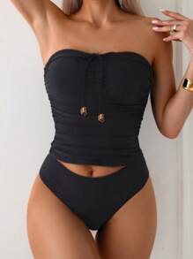 Swim Lushoire Elegant & Versatile Slim-Fit Bandeau Tankini Set Summer