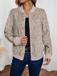 EMERY ROSE Áo khoác nữ dài tay đơn giản đơn giản - Màu be - Xem 3