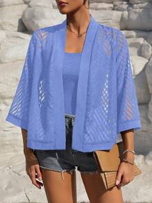 SHEIN LUNE Women's Long Sleeve Open Front Casual Everyday Regular Jacket Fall Cloth For Women - Blue - View 1