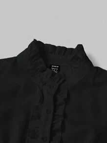 SHEIN MOD Bluzka damska w jednolitym kolorze z falbaniastym kołnierzykiem i rękawami typu latarnia, elegancka, wiosna lato - Czarne - Zobacz 3