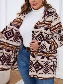 EMERY ROSE Abrigo de invierno de mujer talla grande con capucha con diseño gráfico, abotonado al frente, de estilo casual para uso diario en otoño - Multicolor - Ver 9