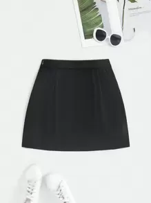 Sweetra 女式 A 字形开衩灯芯绒修身铅笔裙，夏季 Y2K 服装迷你短款女装 - 黑色 - 查看 2