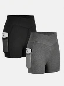 2 件 Tween 女童纯色针织紧身裤，休闲套装 - 淺灰色 - 查看 1