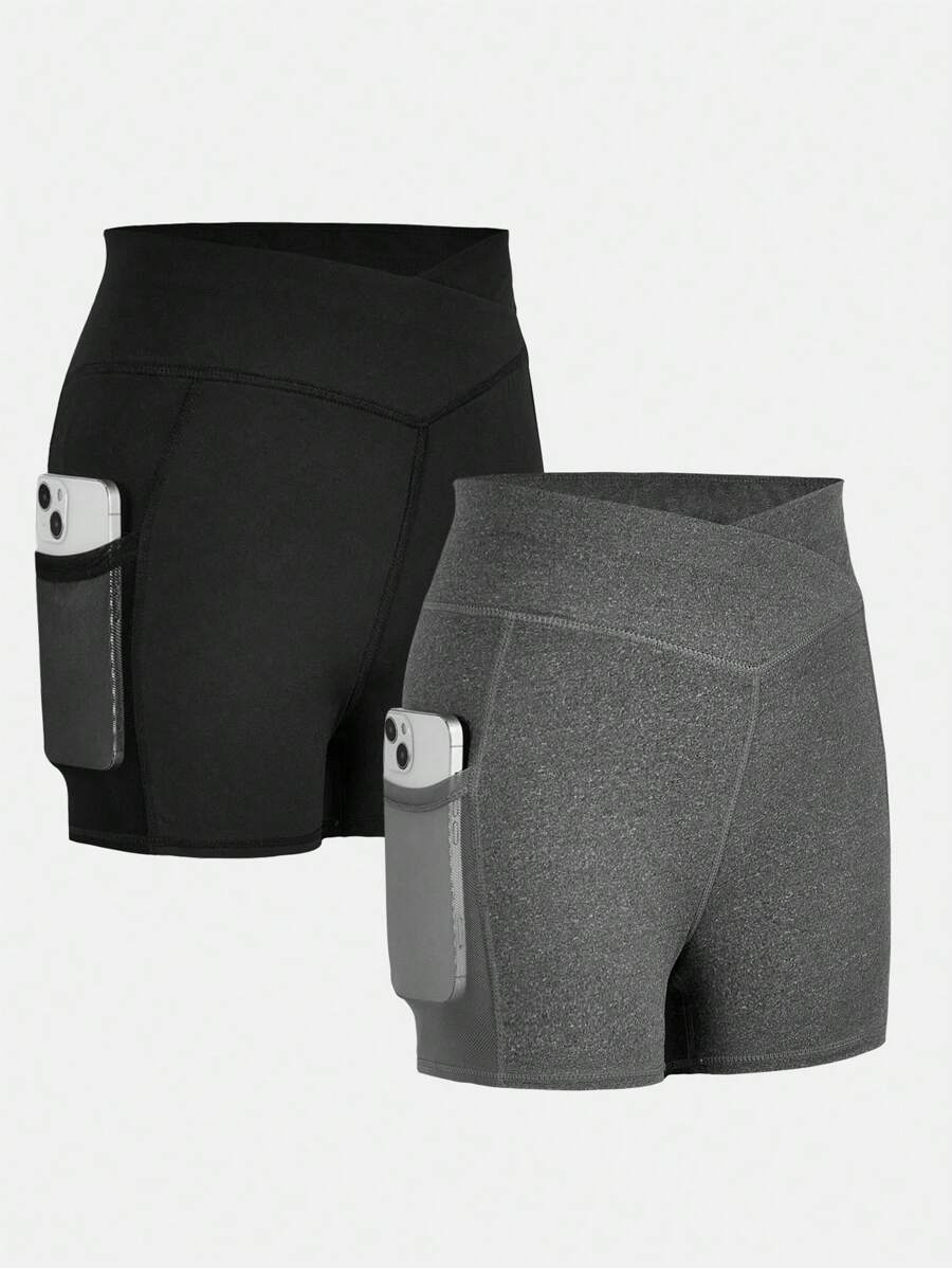 2 件 Tween 女童纯色针织紧身裤，休闲套装 - 淺灰色 - 查看 1