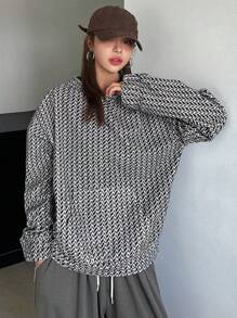 DAZY Damen Lässiger strukturierter Karomuster Kapuzenpullover Langarm Sweatshirt, Frühling Herbst, Herbst Damenbekleidung